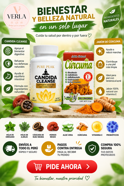 Candida Cleanse – 60 Cápsulas + Jabón de Cúrcuma GRATIS 🎁