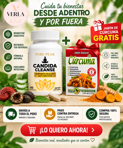Candida Cleanse – 60 Cápsulas + Jabón de Cúrcuma GRATIS 🎁